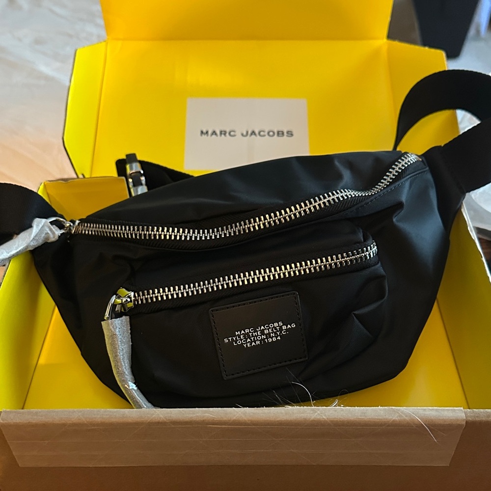 Marc Jacobs Nylon Biker Black Belt Bag with Silver Accents